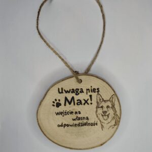 Personalizowana tabliczka ostrzegawcza z imieniem psa